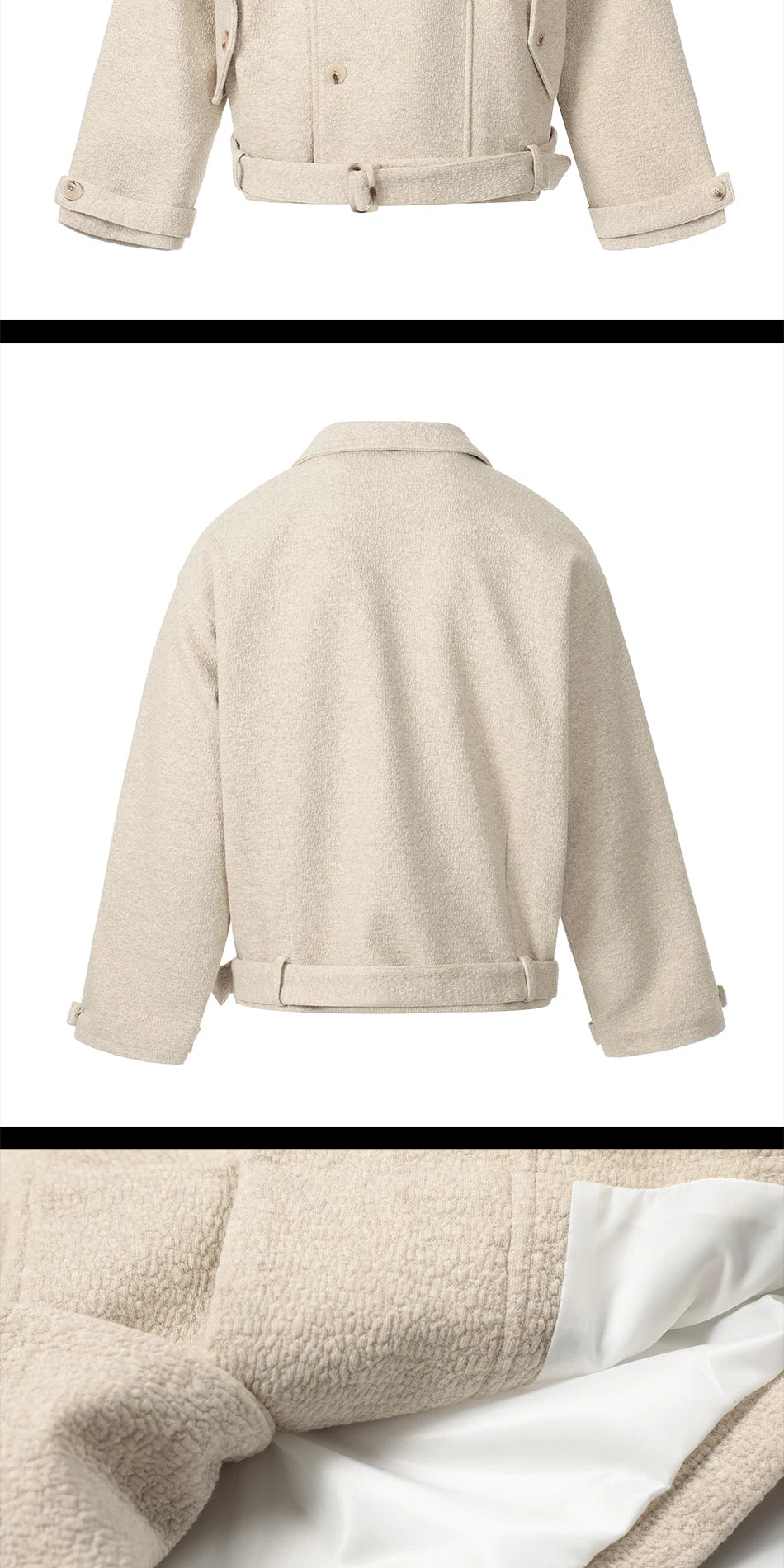 Zuocisankon Mitre-breasted Waist Strap Woolen Jacket