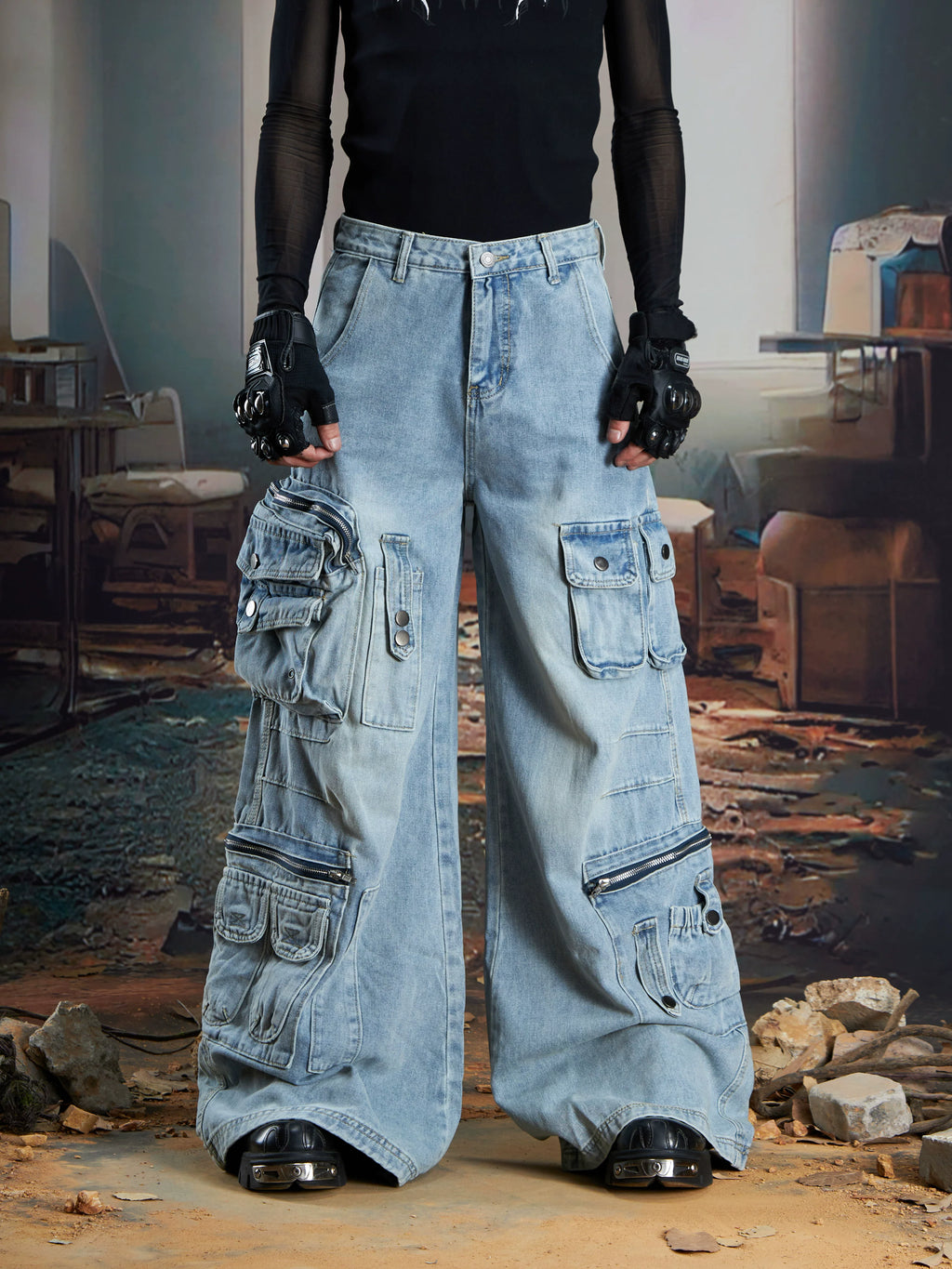 NOMANIAI Multi-pocket Washing Water To Make Old Straight Jeans