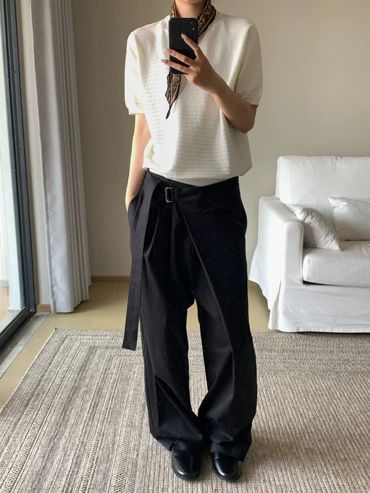 Slight Vogue Single Pleated Adjustable Waist Straight Pants