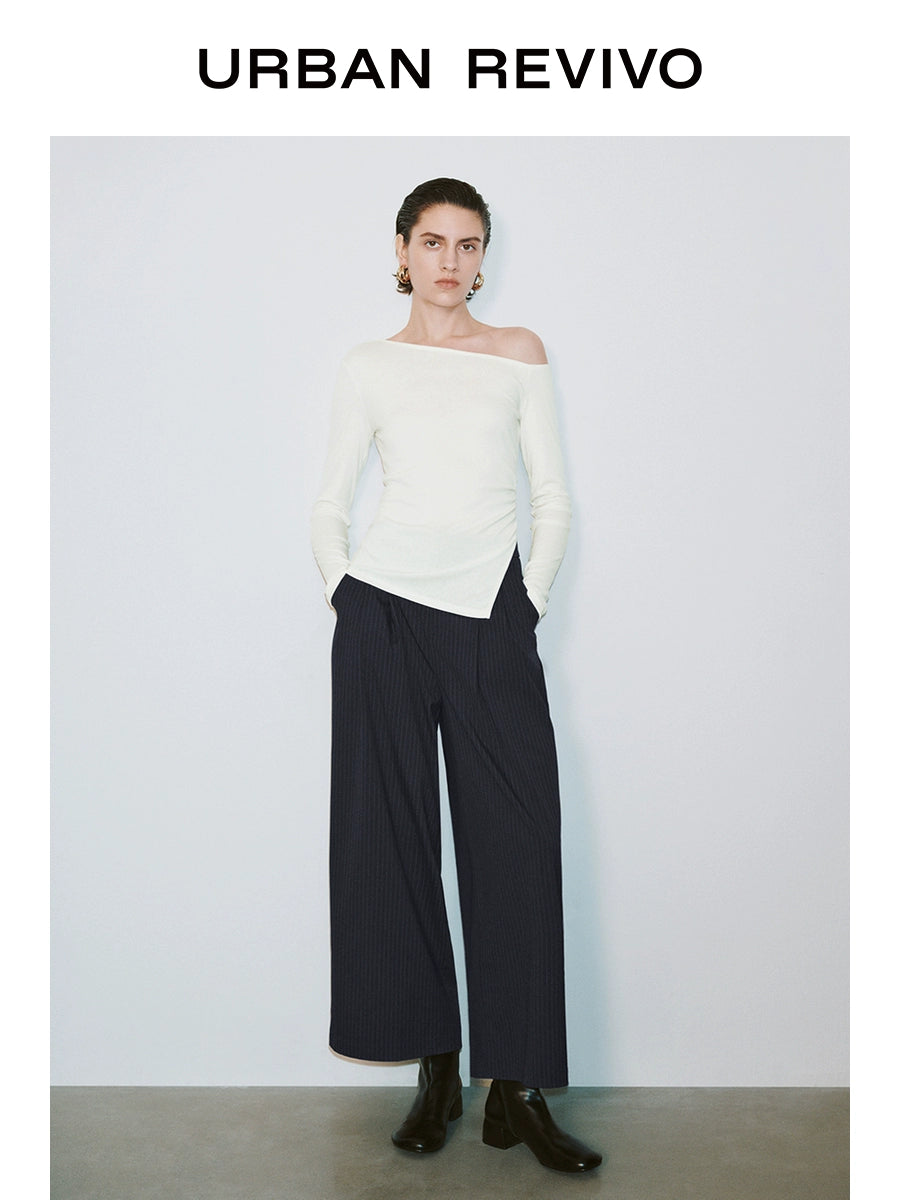 URBAN REVIVO Charm Atmosphere Slim Slanted Shoulder Collar Long Sleeves