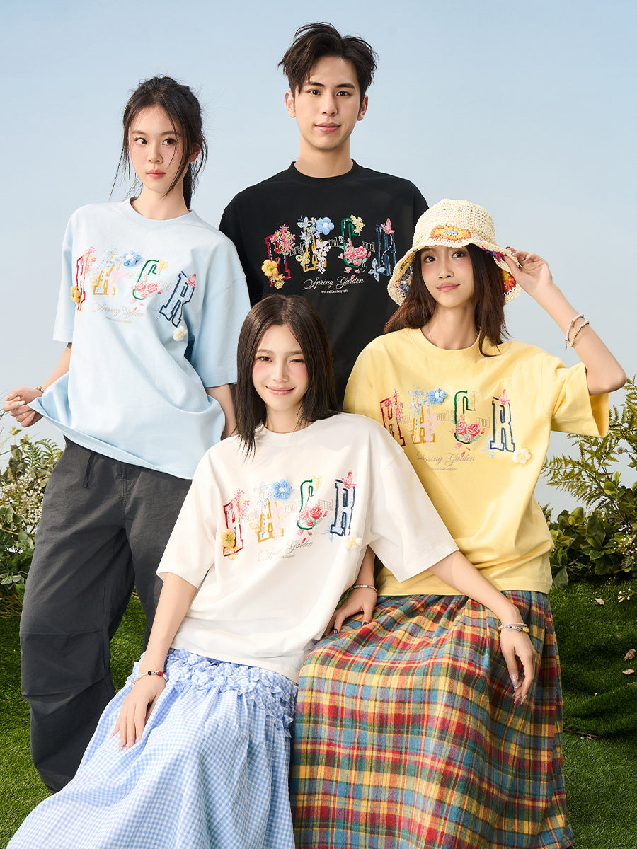 HACR Fun Hand-painted Three-dimensional Wool Small Flower Tee
