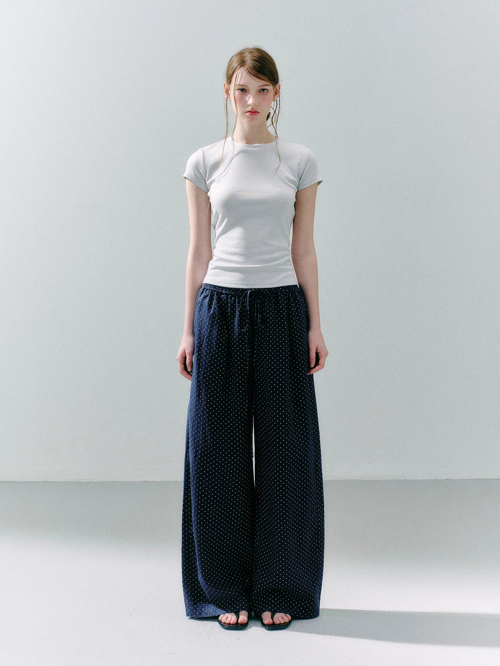 LOST FOREST Comfortable Versatile Polka Dot Print Wide Leg Pants