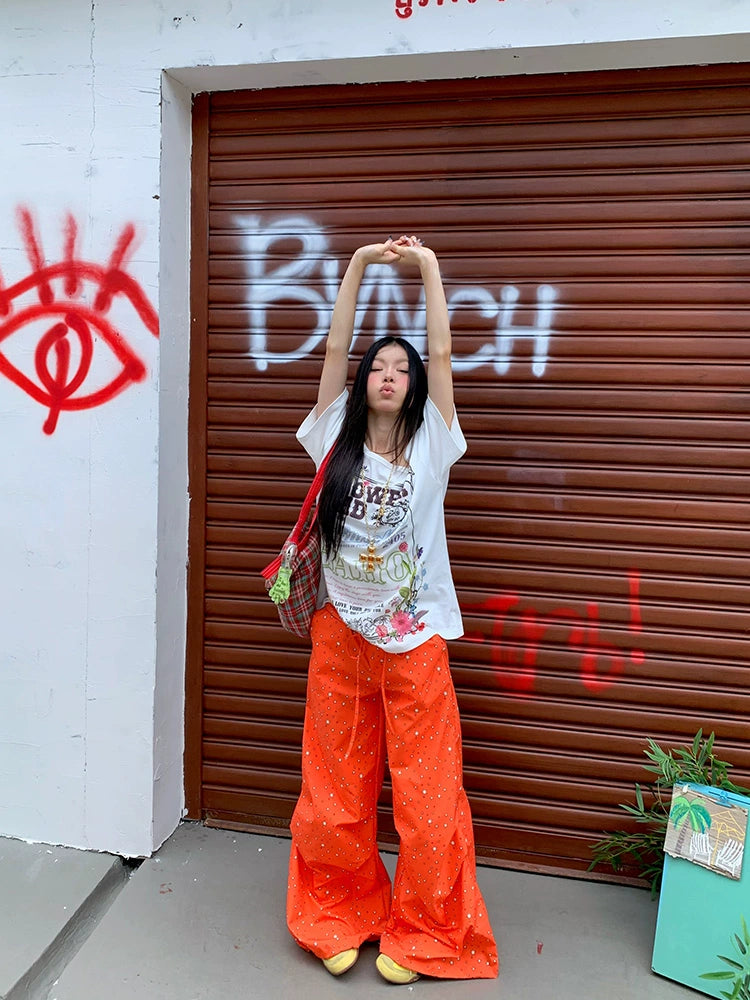 EAHO Star Printed Wide Leg Casual Pants