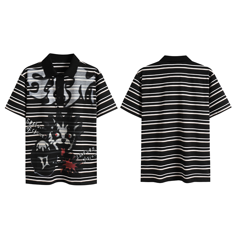 DND4DES Bad Cat Print Slim Fit Stretch Polo Shirt