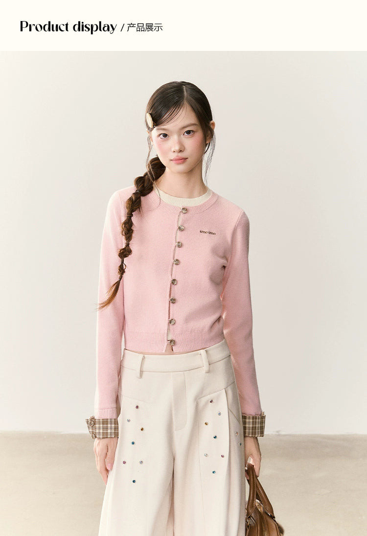 Umoumo Versatile Plaid Stitched Knitted Sweater