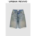 URBAN REVIVO Ancient Washed Beard Bermuda Denim Shorts