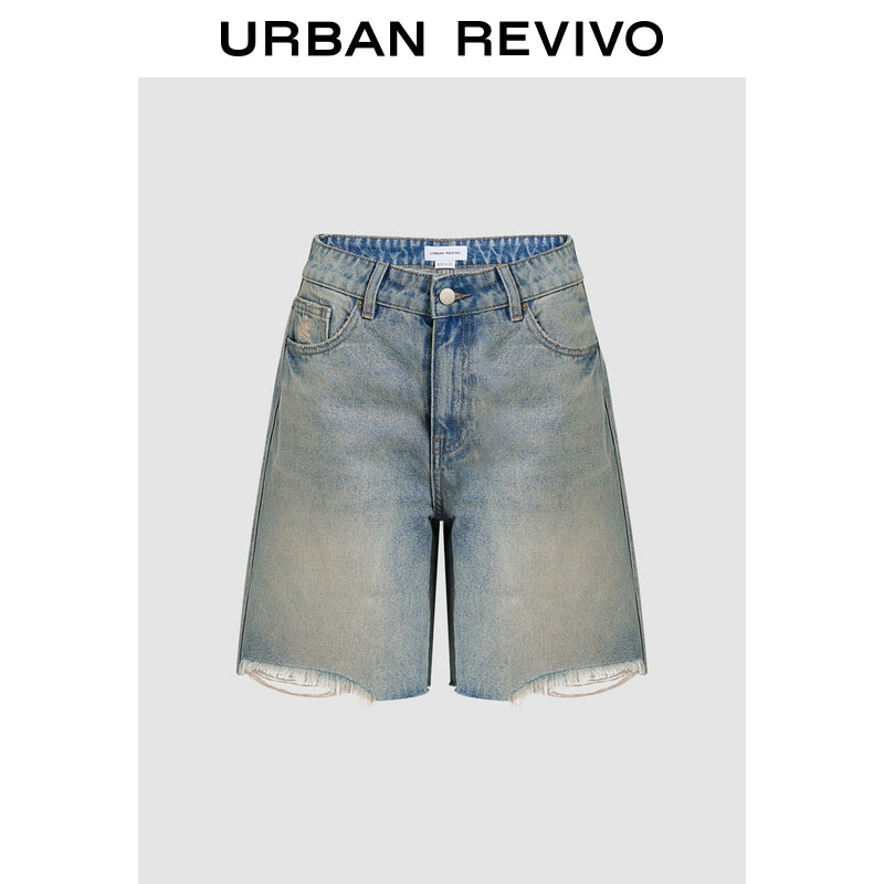 URBAN REVIVO Ancient Washed Beard Bermuda Denim Shorts