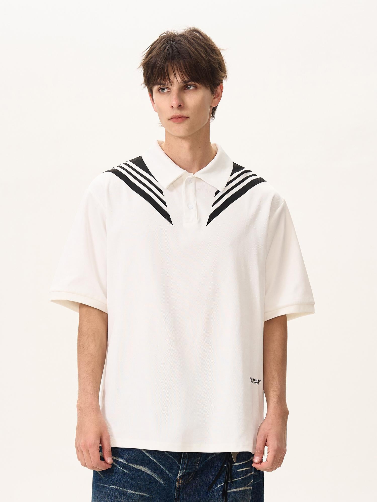 BTSG college style splicing lapel polo shirt