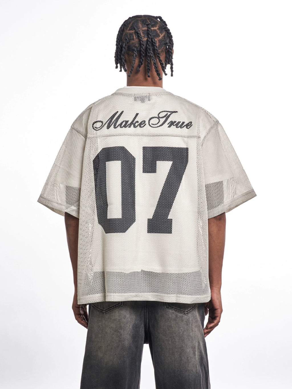 MT99 Hollow Letter Loose Mesh Printed Tee
