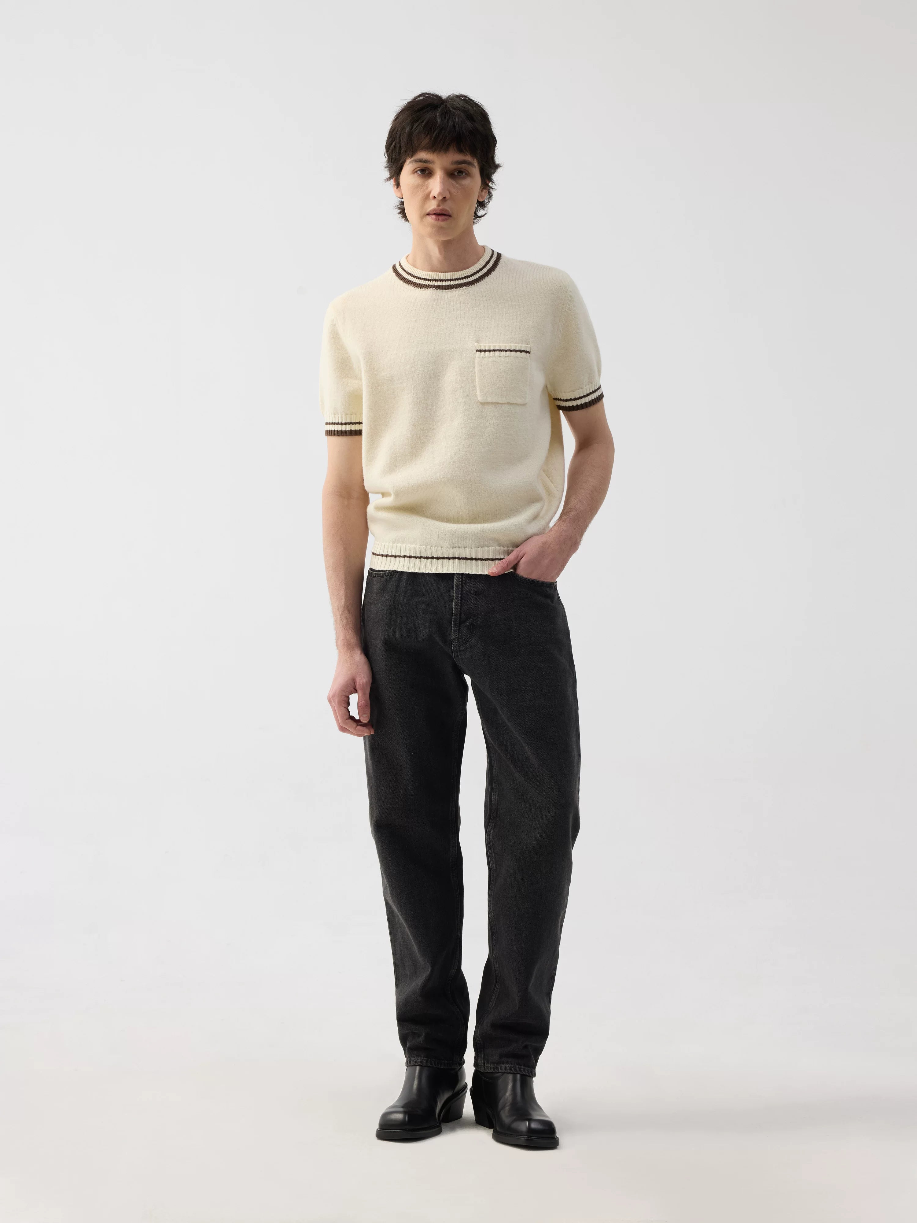TERRAINCOGNITA Contrast Color Soft Waxy Casual Knitted Tee