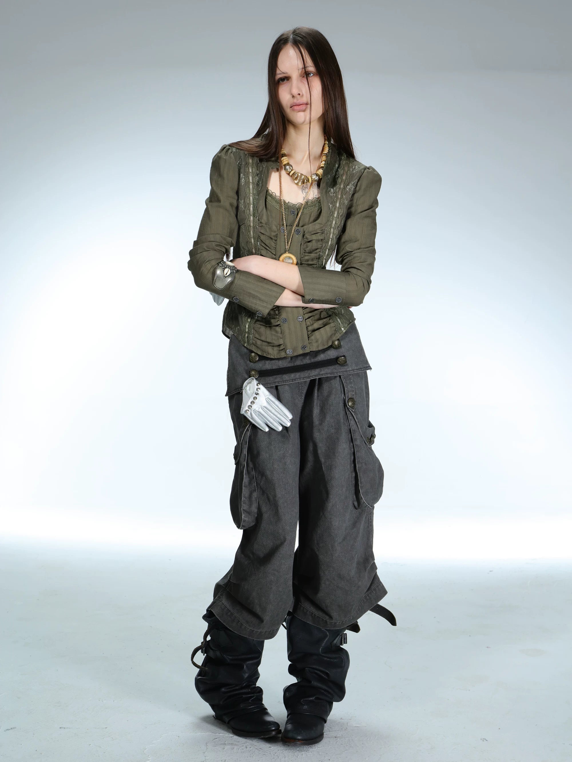 DoublePunch Low Waist Loose Seven-Point Overalls
