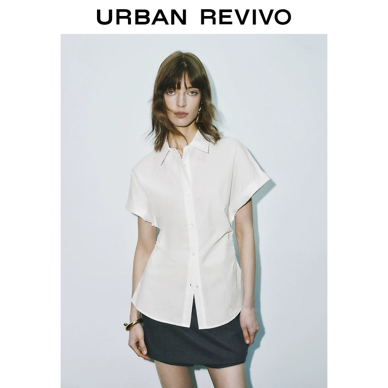 URBAN REVIVO Temperament Commuter Pleated Waist Open Shirt