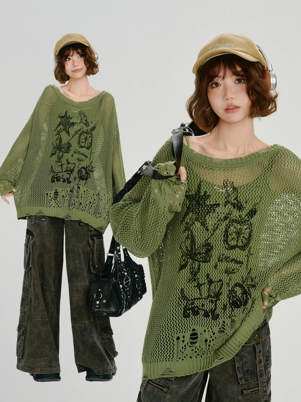 Girlyhalo Vintage Cut-Out Knitted Loose Blouse