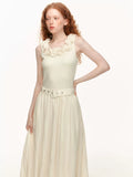 SUREENOUGH Lace Bud Waist Vest Dress