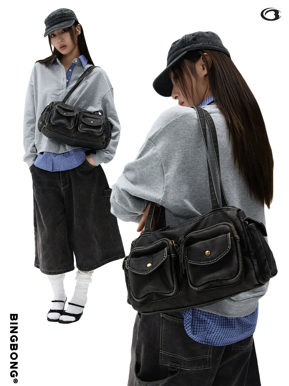 BINGBONG Retro Locomotive Armpit Bag Simple Multi-pocket Portable