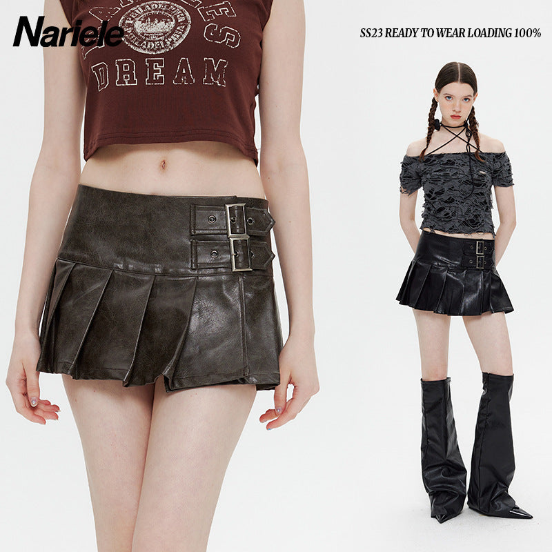 Nariele High Waist Pleated Miniskirt A Word Skirt