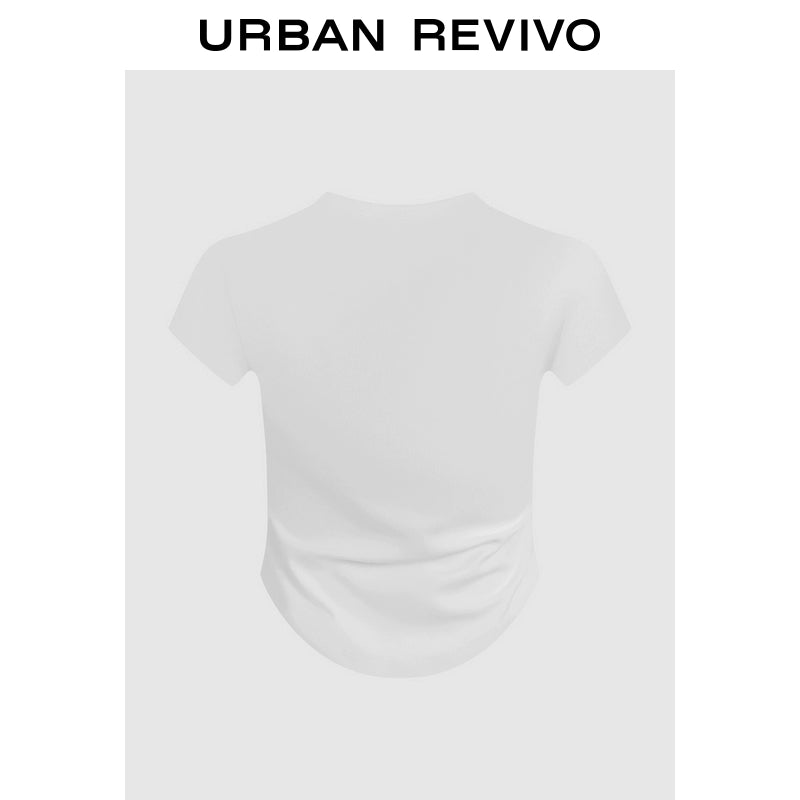 URBAN REVIVO Contrasting Print Pleated Waist Tee