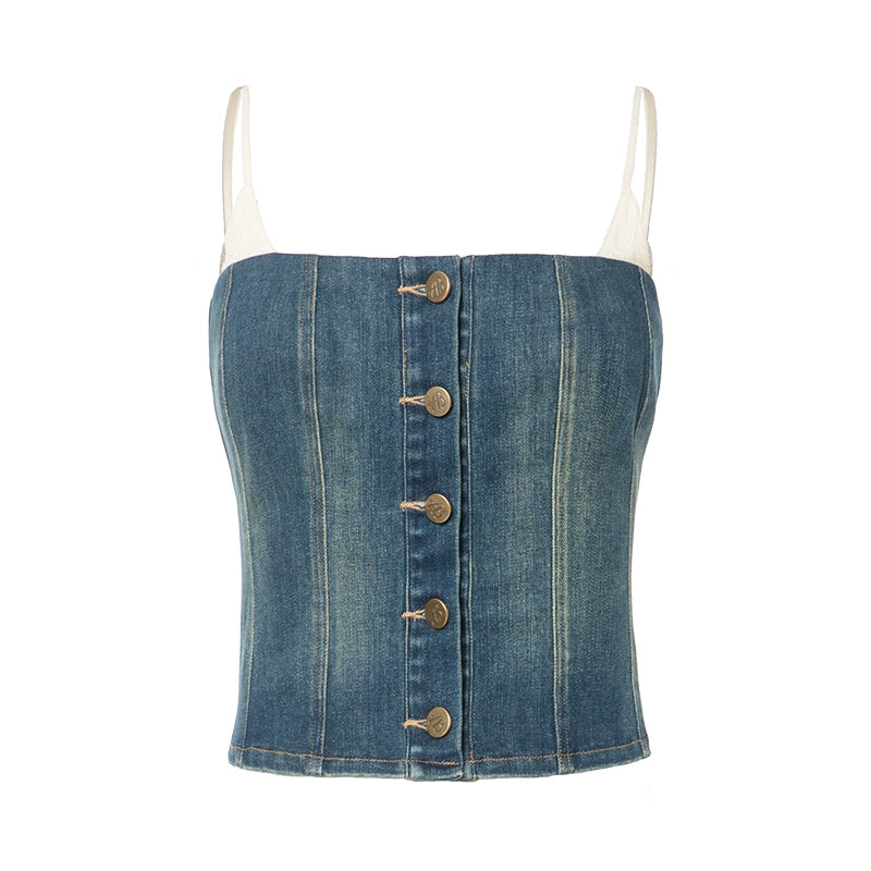 ABMY Fishbone Lace Stitching Denim Sling