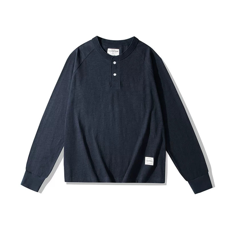 BlankMap Vintage Henry Collar Loose Shoulder Long Sleeves