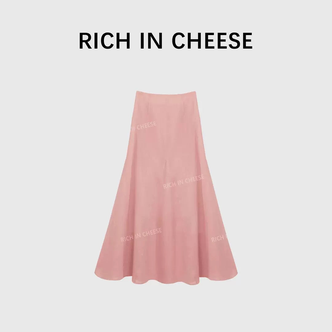 RICH IN CHEESE Slim-fit U-neck Minimalist Skirt Set