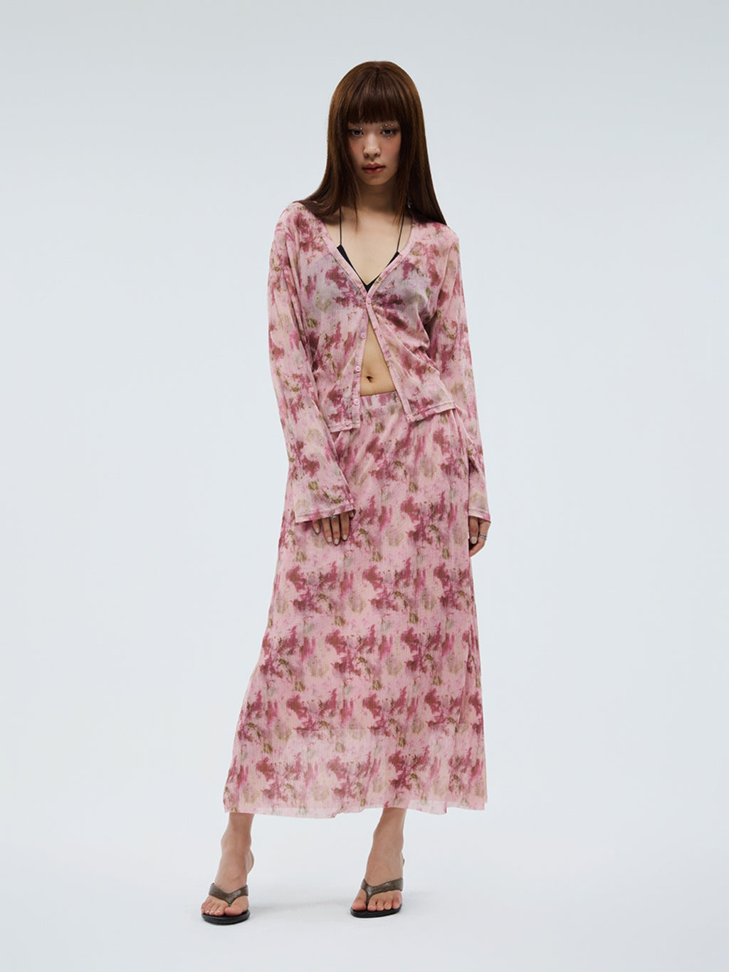 FUNKYFUN Floral Pleated Texture V-neck Cardigan Short Jacket