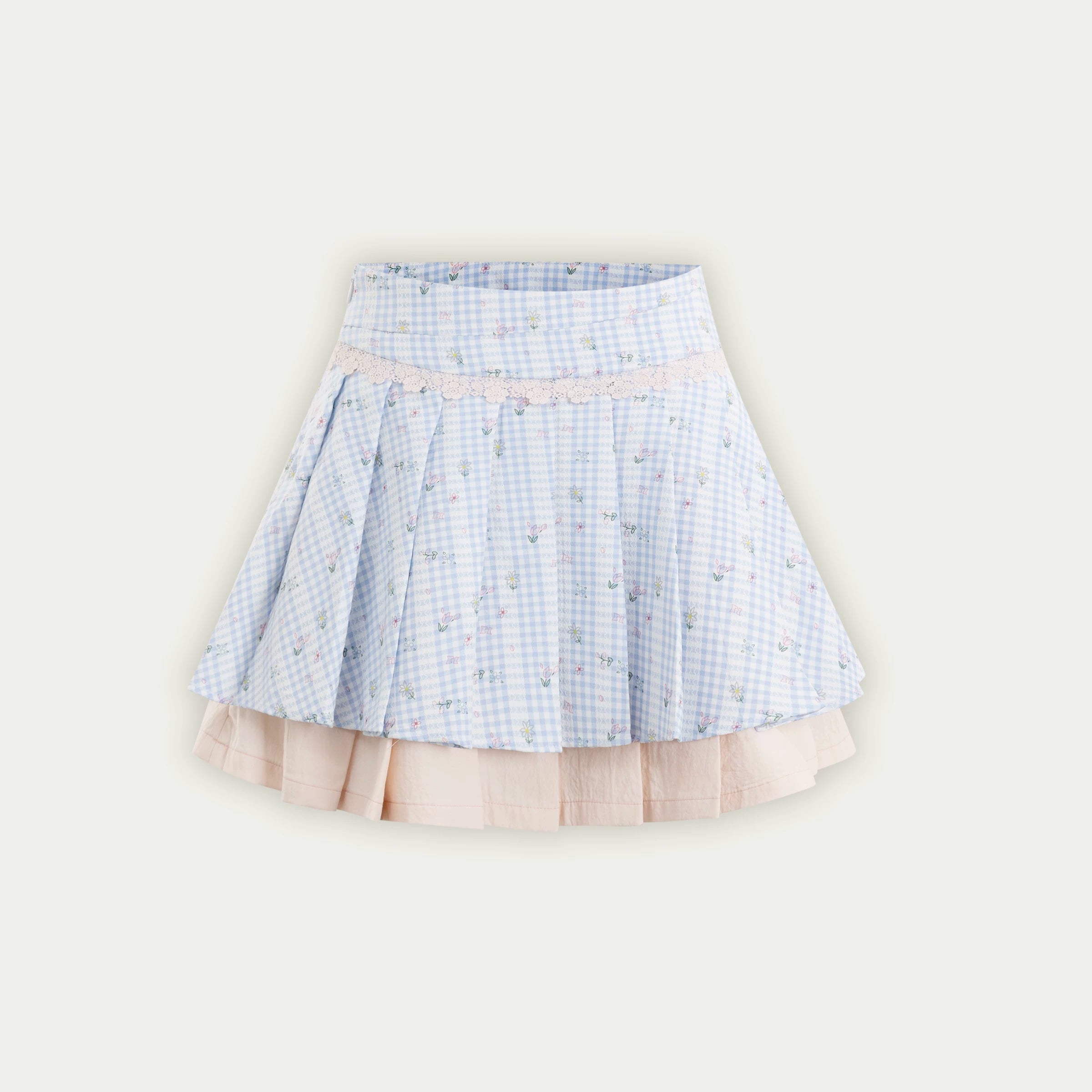 SunsetPark Floral Contrasting Plaid Shirt Pleated Skirt Set