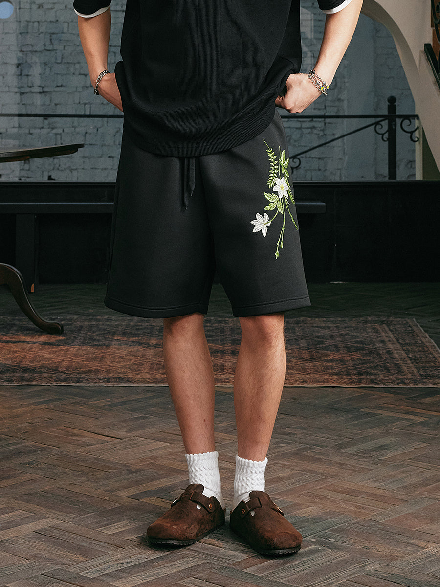 Harshandcruel 2025 flowing philosophy plant embroidered sweatpant shorts