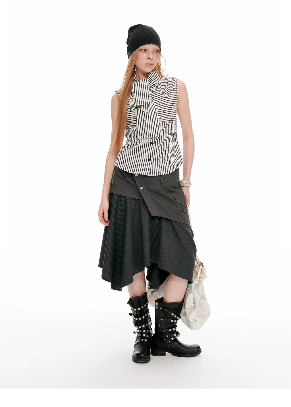 JIKOO Asymmetrical Tooling Splicing and Cutting Skirt