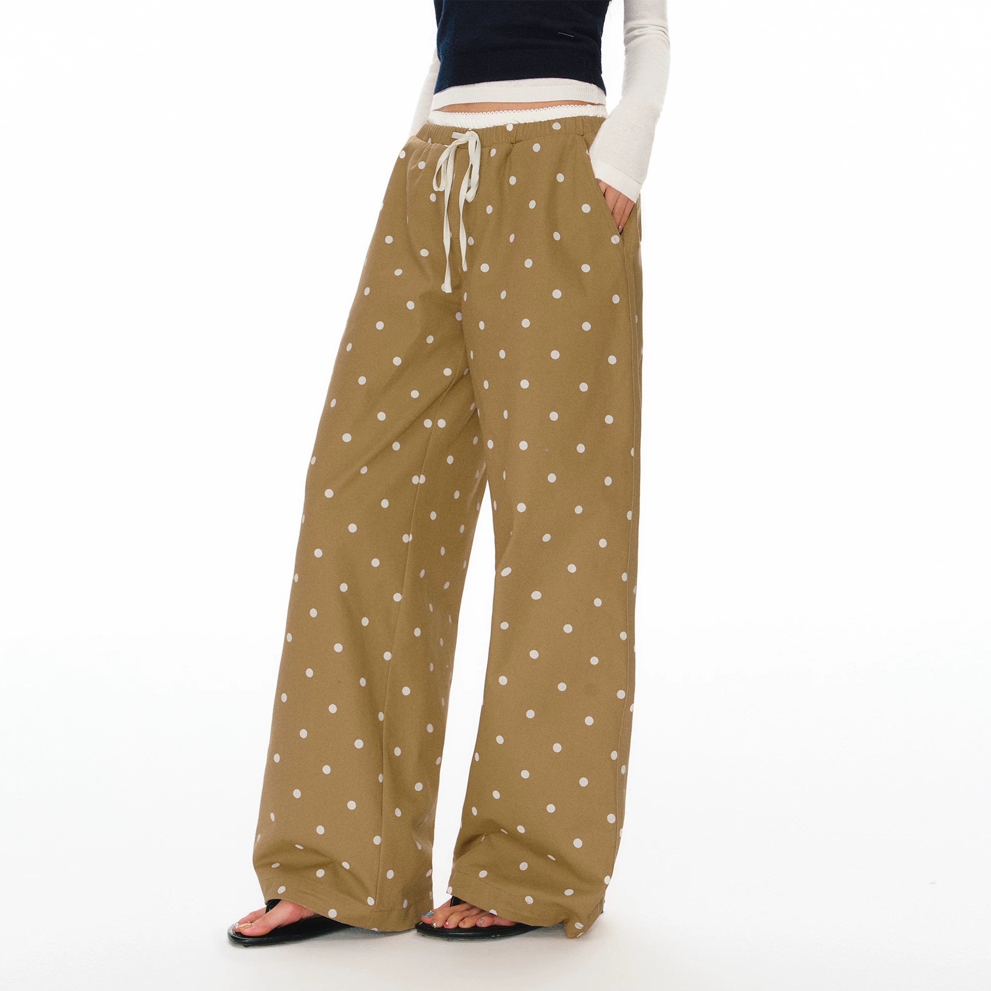 Ariseism Vintage Wide Leg Polka Dot Casual Pants
