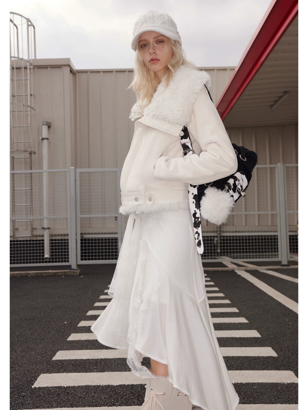 2th Desire Asymmetrical Plush Lapel Plush Thickened Short Jacket