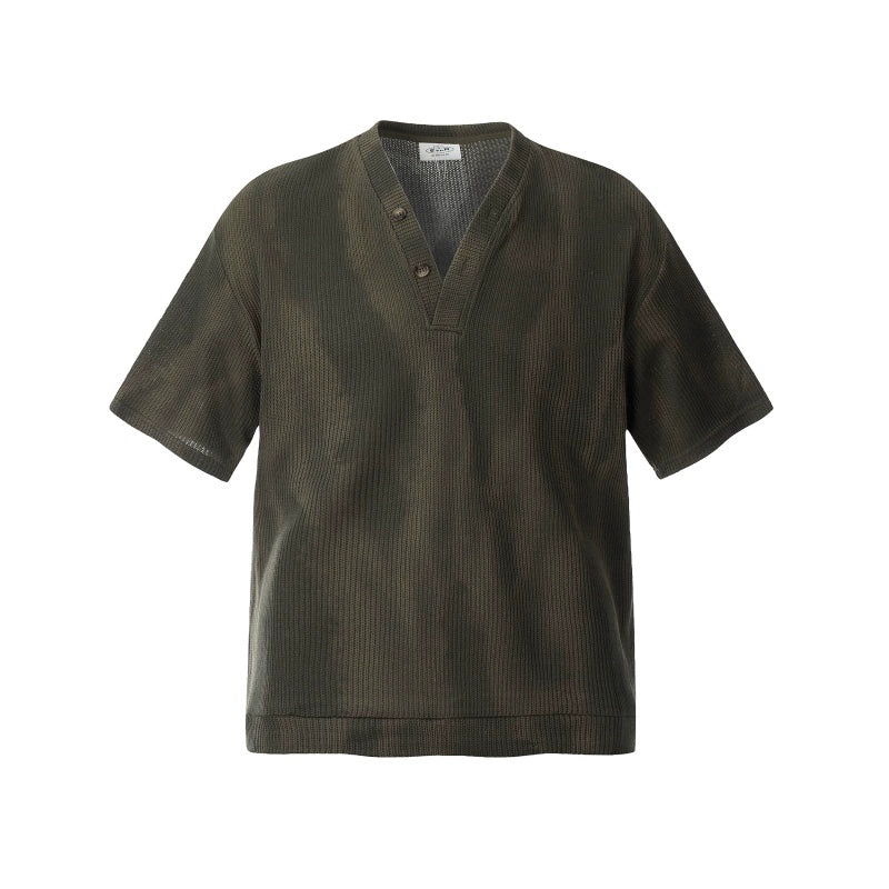 BTSG  tie-dye V-neck button-down short-sleeved knitted Polo Tee