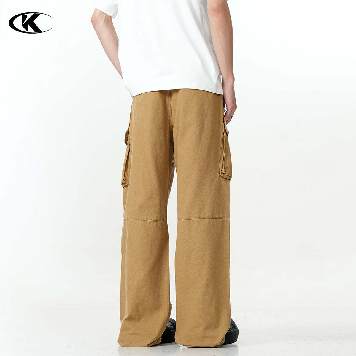 11KN  khaki multi-pocket straight pants