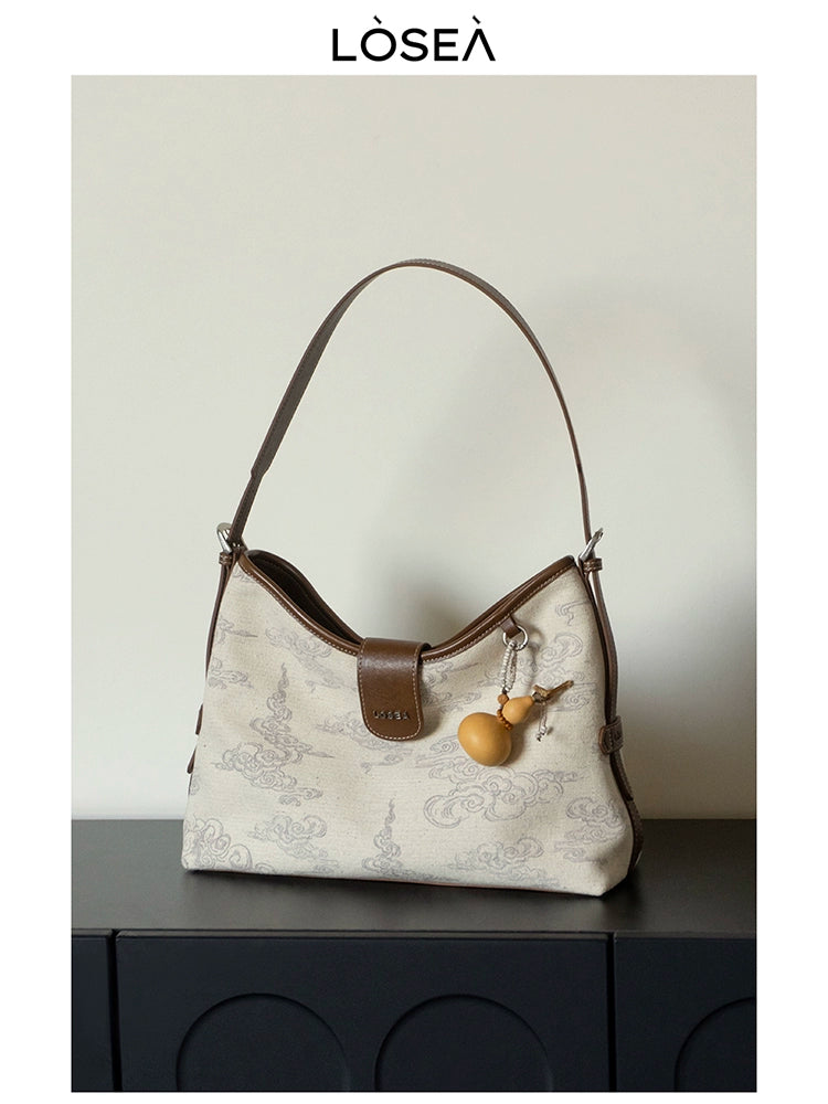 LOSEA Auspicious Cloud Pattern Single Shoulder Underarm Gourd Bag