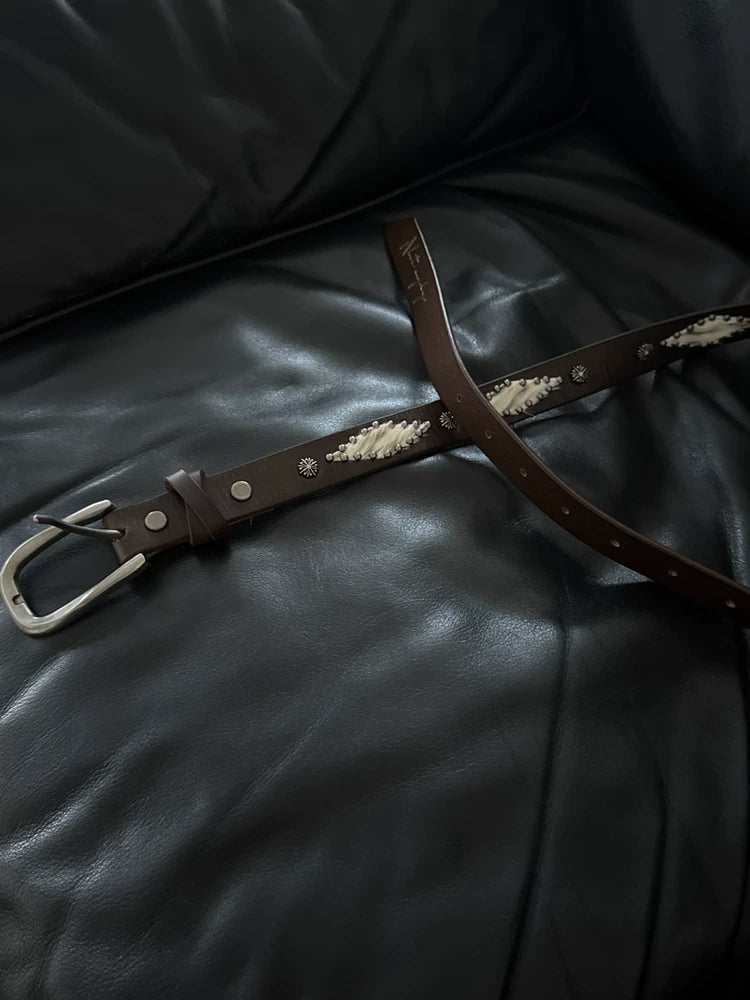 NOT UGLY Prismatic Strike Nail Cross Top Cowhide Belt