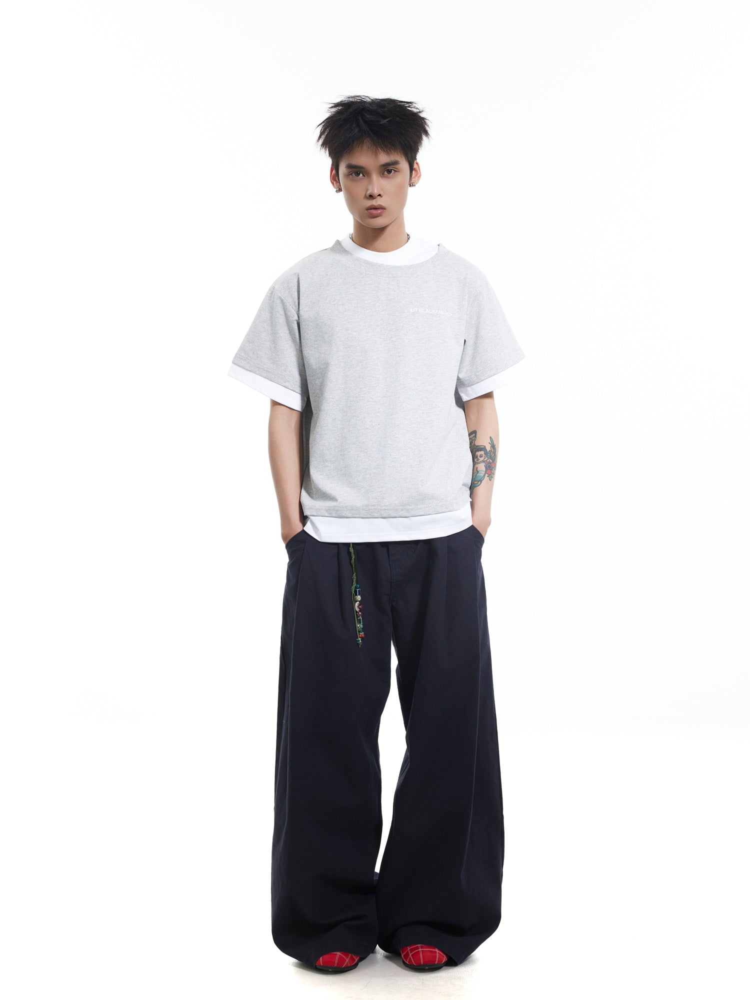 BTSG fake two-piece stacked short-sleeved Tee