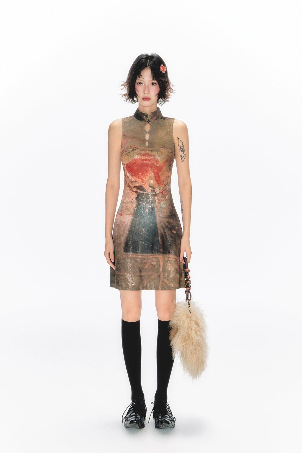 YEDM Goldfish Flag Print Dress