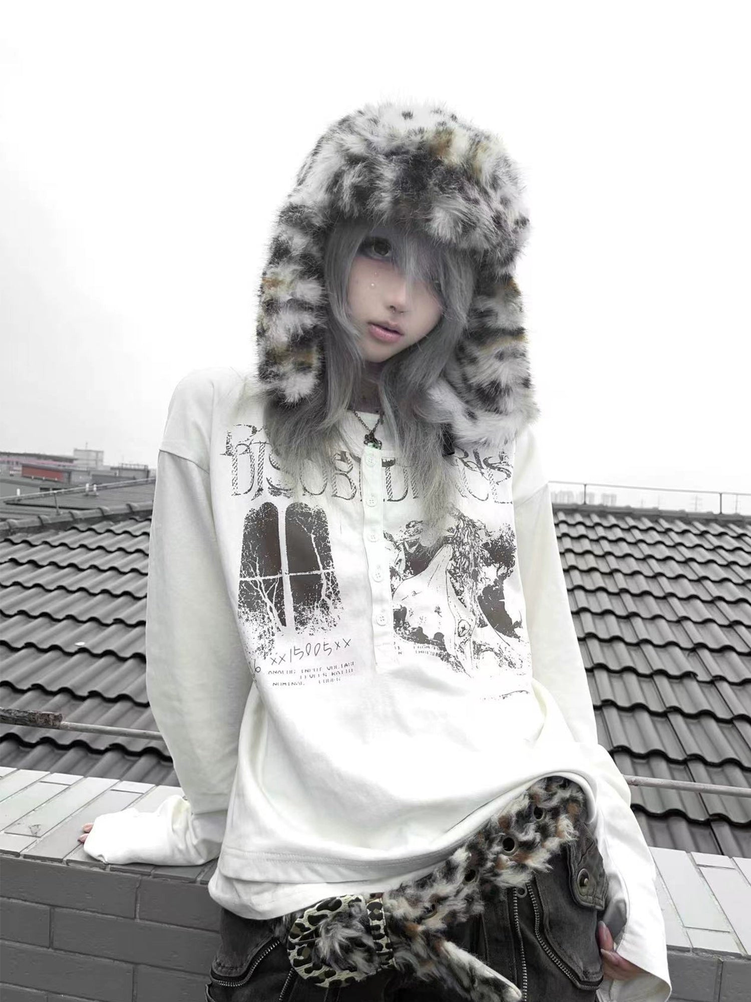 PAIKI Micro-transparent Snowflake Cotton Henry Collar Fake Two-piece Scimitar Long Sleeve