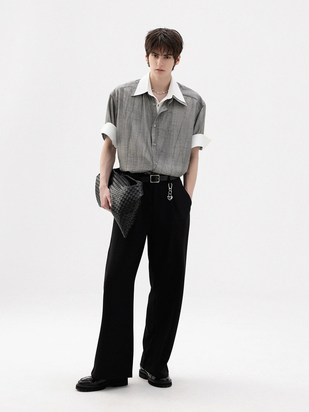 CHOR Fake Two-piece Ink Roll-sleeved Splicing Short-sleeved Shirt