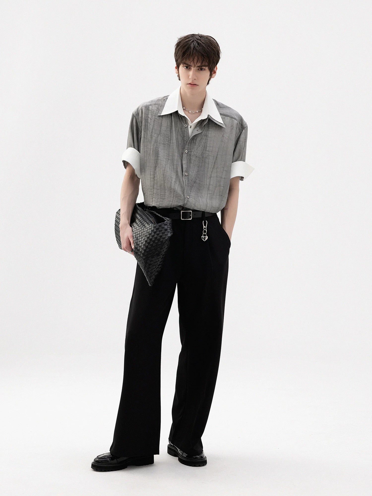 CHOR Fake Two-piece Ink Roll-sleeved Splicing Short-sleeved Shirt