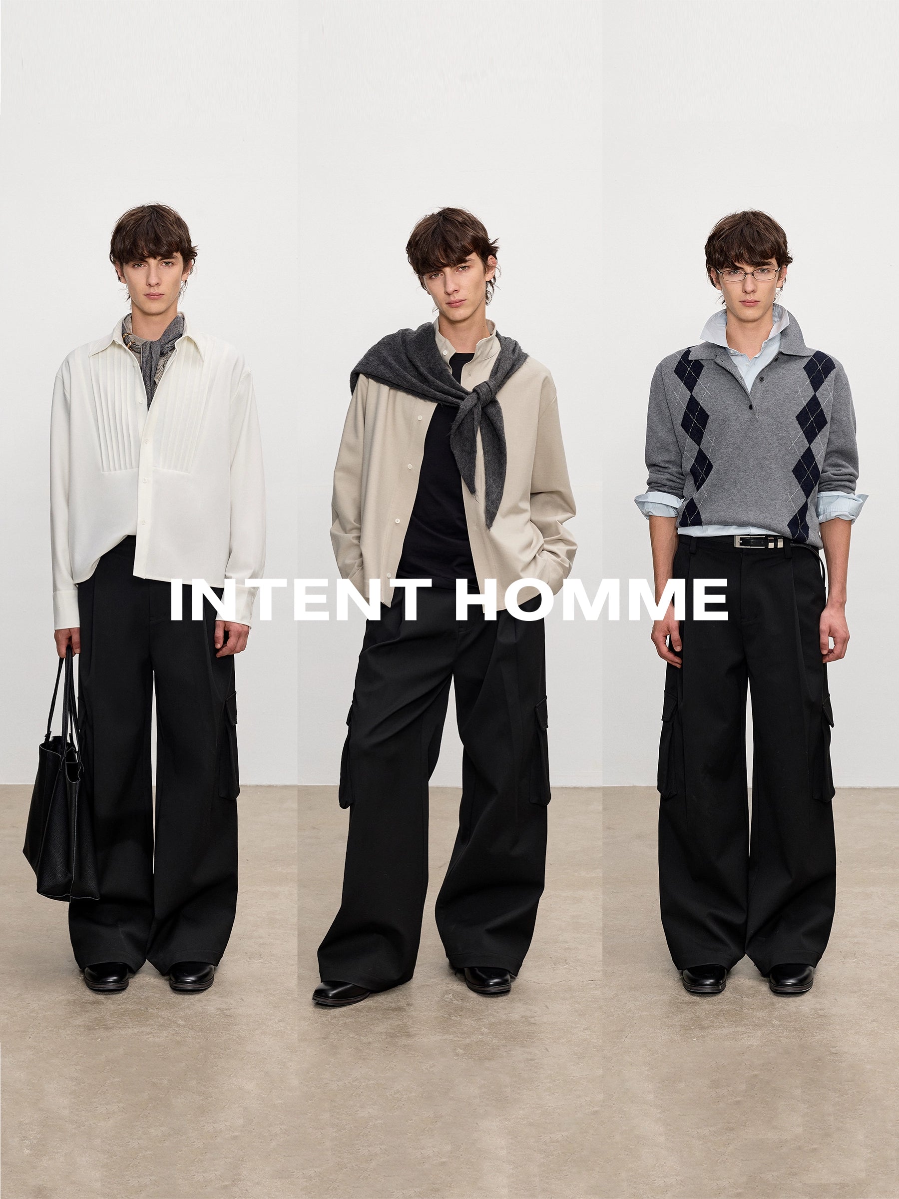 INTENT Pleated A-type Loose Straight Trousers