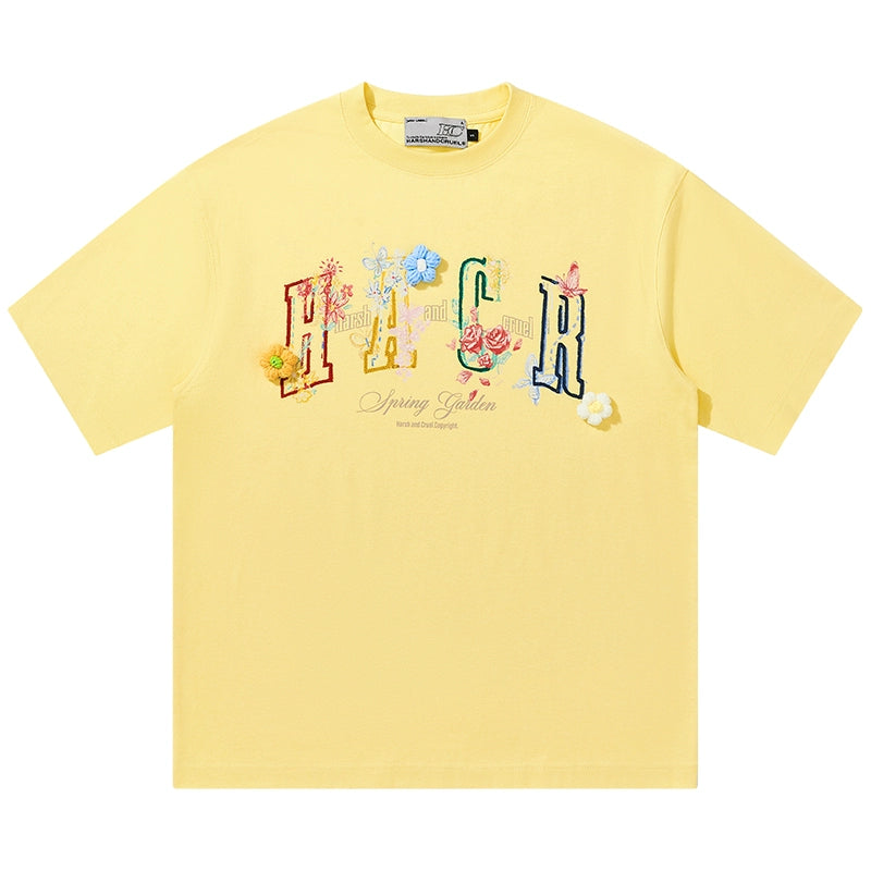 HACR Fun Hand-painted Three-dimensional Wool Small Flower Tee