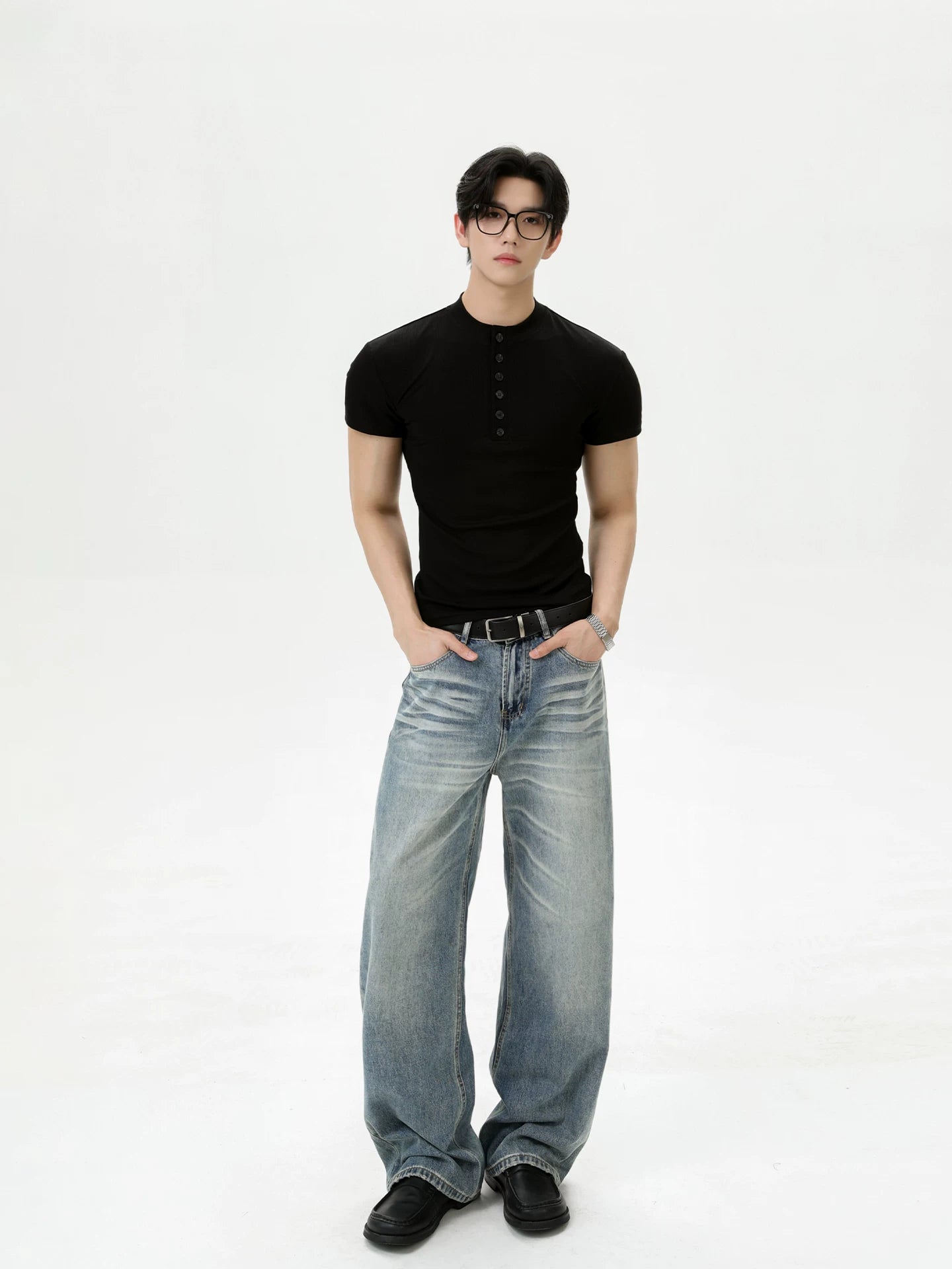 TURNTIDE Henry Collar Shoulder Slim Tee