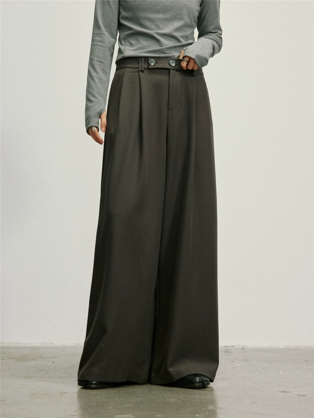 SUNYVONNE Double-breasted High-waisted Wide-leg Pants