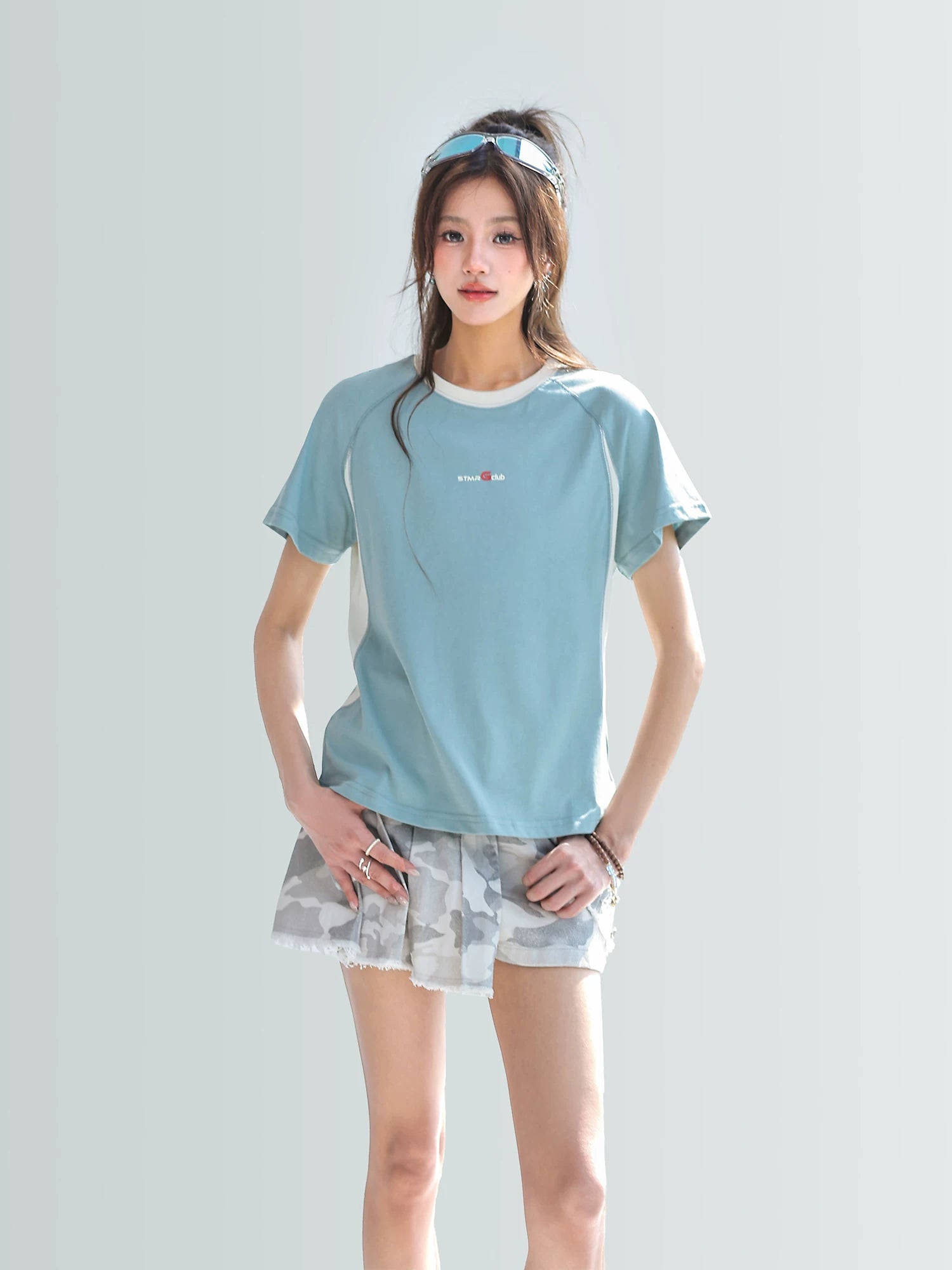 CHANT2nd Contrasting Color Splicing Short Tee