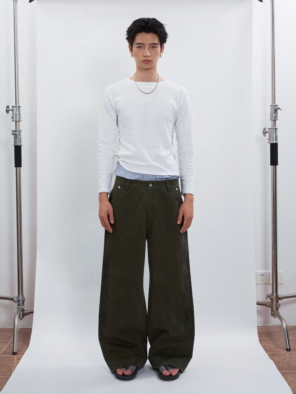 FUNKYFUN Lace Print Burrs Straight-leg Pants