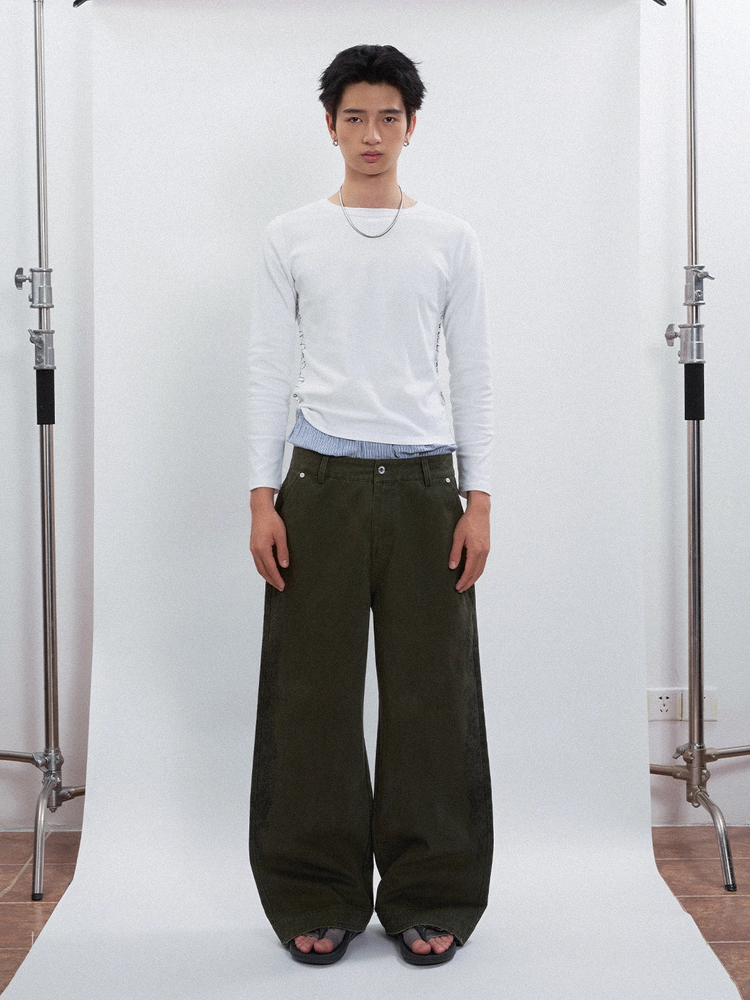 FUNKYFUN Lace Print Burrs Straight-leg Pants