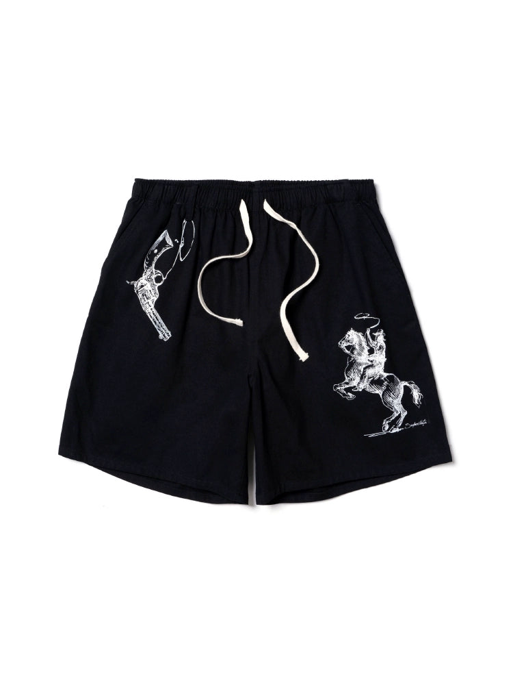 SUPERTOFU Hand-painted Pattern Arrangement Loose Casual Drawstring Shorts