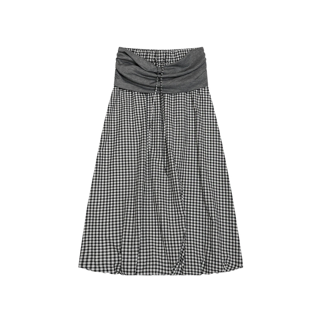 FUNKYFUN Splicing Pleated Plaid Pendulum Middle Skirt Bud Skirt