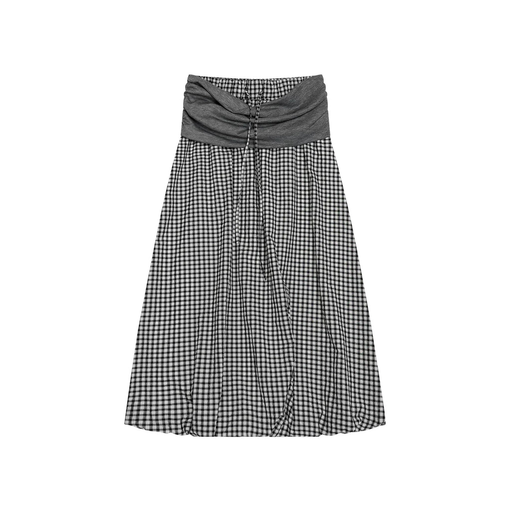 FUNKYFUN Splicing Pleated Plaid Bud Skirt