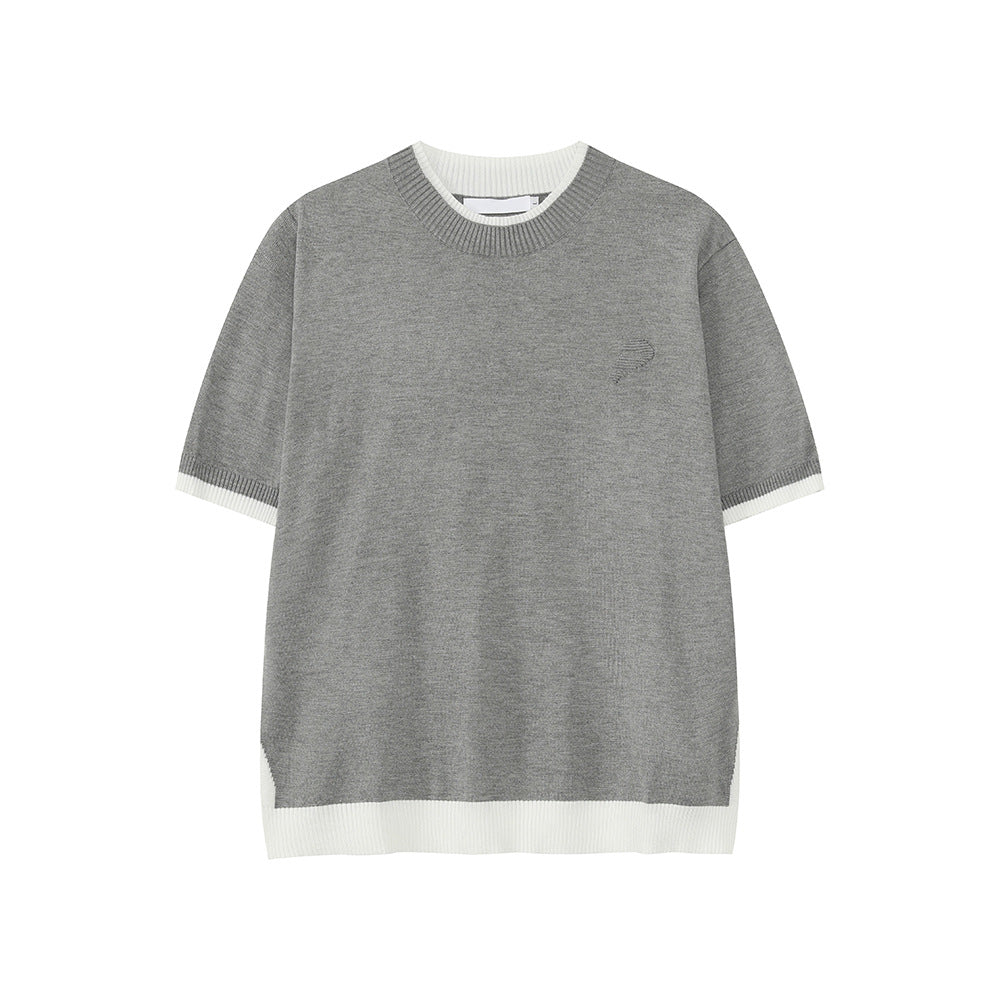 MTLCLOTHES Korean Version of Round Neck Knitted Fake Two-piece Color Matching Tee